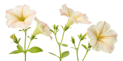 Petunia flowers bloom gracefully with soft pastel colors, showcasing their delicate beauty in serene garden setting