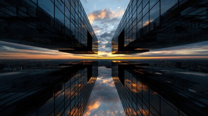Naklejka premium A city skyline with a sunset in the background