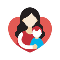 Mother holding child with loving heart