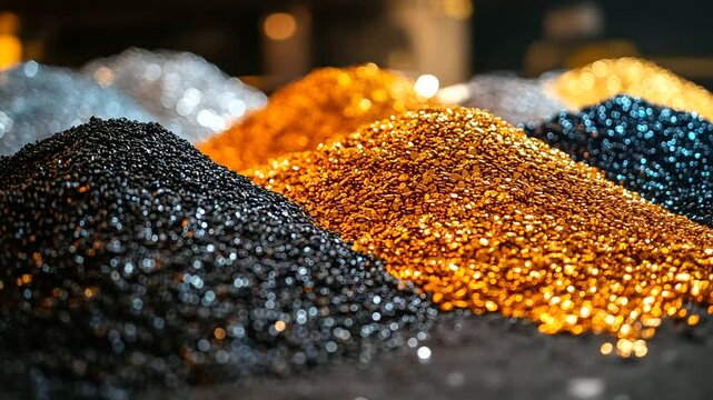 Close-up of piles of raw metal granules