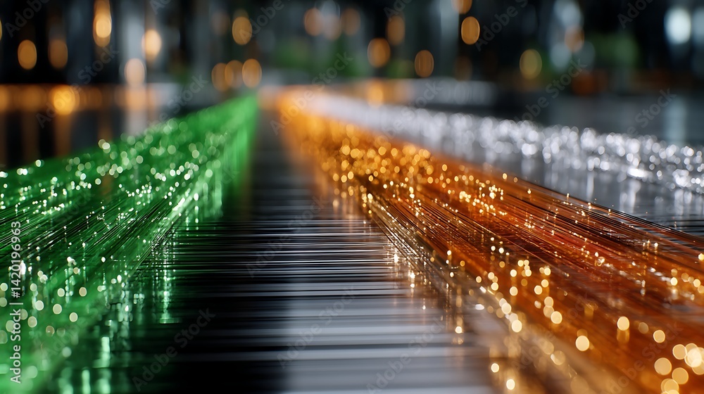 Poster luminous fibers in tri color array of light technology communication networks and optical data syste