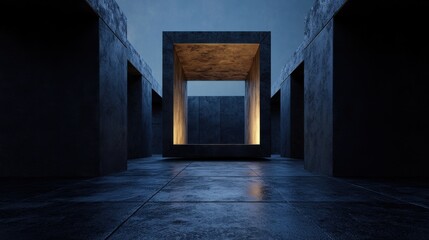 Obraz premium A dark room with a square structure in the middle