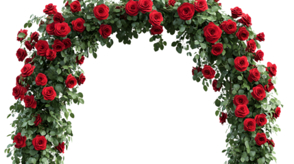 A Lush Climbing Rose Vine with Deep Red Flowers Isolated on Transparent Background