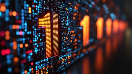 Digital binary code, glowing numbers