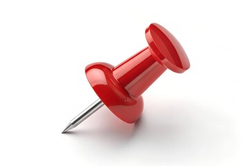 Red Push Pin Close Up On White Background For Office Supplies Concept