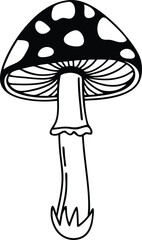 Artistic Black-and-White Illustration of a Mushroom with Leaf Design