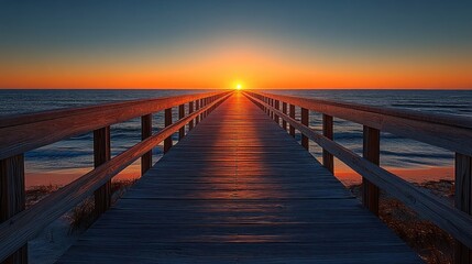 Fototapeta premium Sunrise over wooden pier leading to ocean