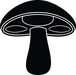 Silhouetted Mushroom and Flowers in Grass on White Background