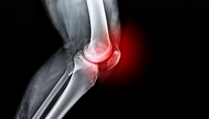 Knee joint x-ray with pain highlighted in red