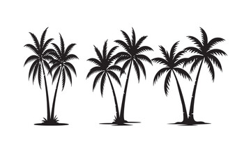 Fototapeta premium A silhouette of palm trees on a tropical beach at sunset with the ocean and sand in the background