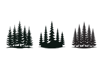 Obraz premium A set of Christmas trees in a winter forest with snow, including fir and pine trees, perfect for holiday decorations and New Year celebrations
