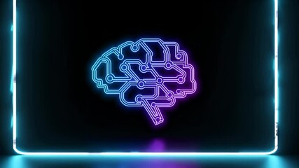 Exploring the intersection of technology and neuroscience with a neon brain display in a modern setting - Powered by Adobe