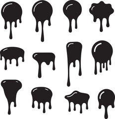 Drip Icons Set Black Liquid Dripping Silhouettes on White Background, drip icons, liquid drip, dripping shapes, drip vector, black silhouette drip, ink drip, paint drip, drip set, fluid icons, 