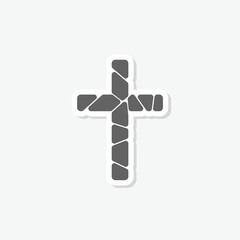  Stone christian cross icon sticker isolated on gray background