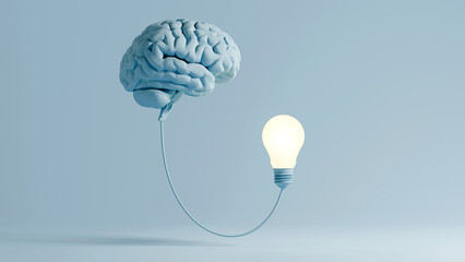 Brain Connected to Glowing Light Bulb - Intelligence, Idea, and Innovation, 3D Render © BPawesome
