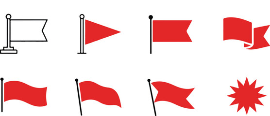 Collection of Red and White Flag Icons for Web Design