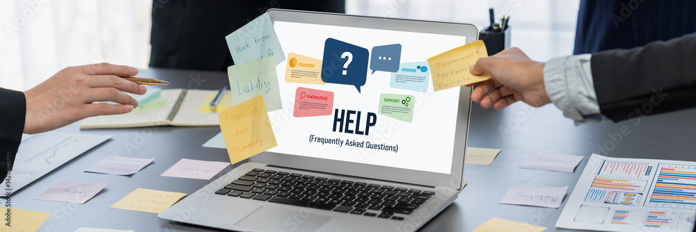 Poster help screen on the website provide answer to faq frequently asked question brisk with knowledge info