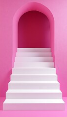 Obraz premium A Serene White Staircase Ascends in a Pink Archway of excellence in splendor beyond compare