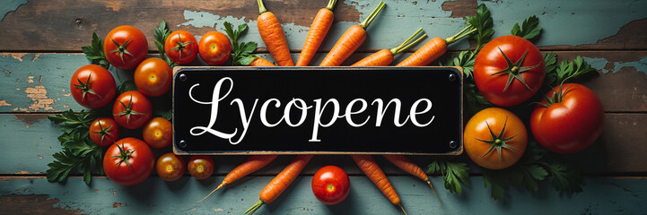 lycopene sign, fresh tomatoes and carrots