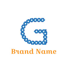 A blue vector illustration presents a modern company logo design, a business sign with an icon and text, suitable for web use. G letter Logo with rectangle effect.