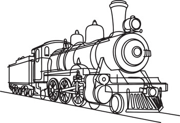 Vintage train Out line vector illustration isolated On Transparent Background