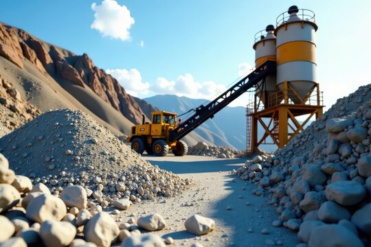 Industrial limestone and clay crushing for cement production , site, plant, rock