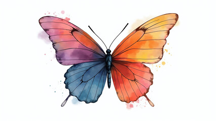 Fototapeta premium Watercolor Butterfly Illustration with Split Color Wings