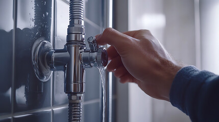 Plumber testing a shower valve. Featuring expertise and precision
