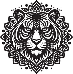 simple Tiger mandala design silhouette vector style with white background
