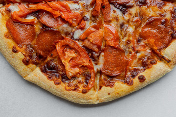 Delicious freshly baked pizza with toppings ready to be served for dinner