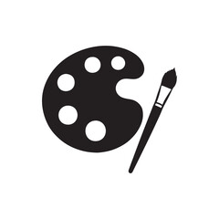 Art tools silhouette, paint palette, brushes, pencil, painting supplies, black and white illustration