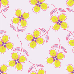 Exotic hand drawn flowers, seamless patterns with floral for fabric, textiles, clothing, wrapping paper, cover, banner, home decor, abstract backgrounds
