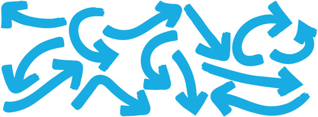 A set of simple lines, drawn with blue arrows in various styles. A variety of simple line arrows collection.  A variety of simple line arrows collection. 