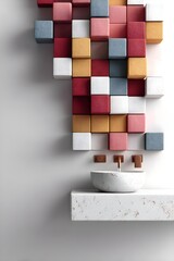 Modern bathroom design with colorful wall tiles and sink