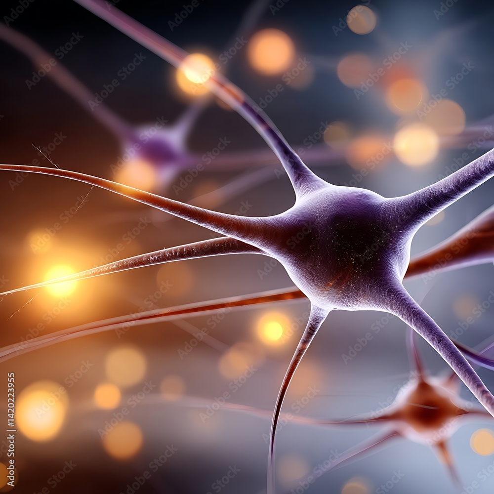 Poster neural network cells connected in abstract digital space representation with molecular structure