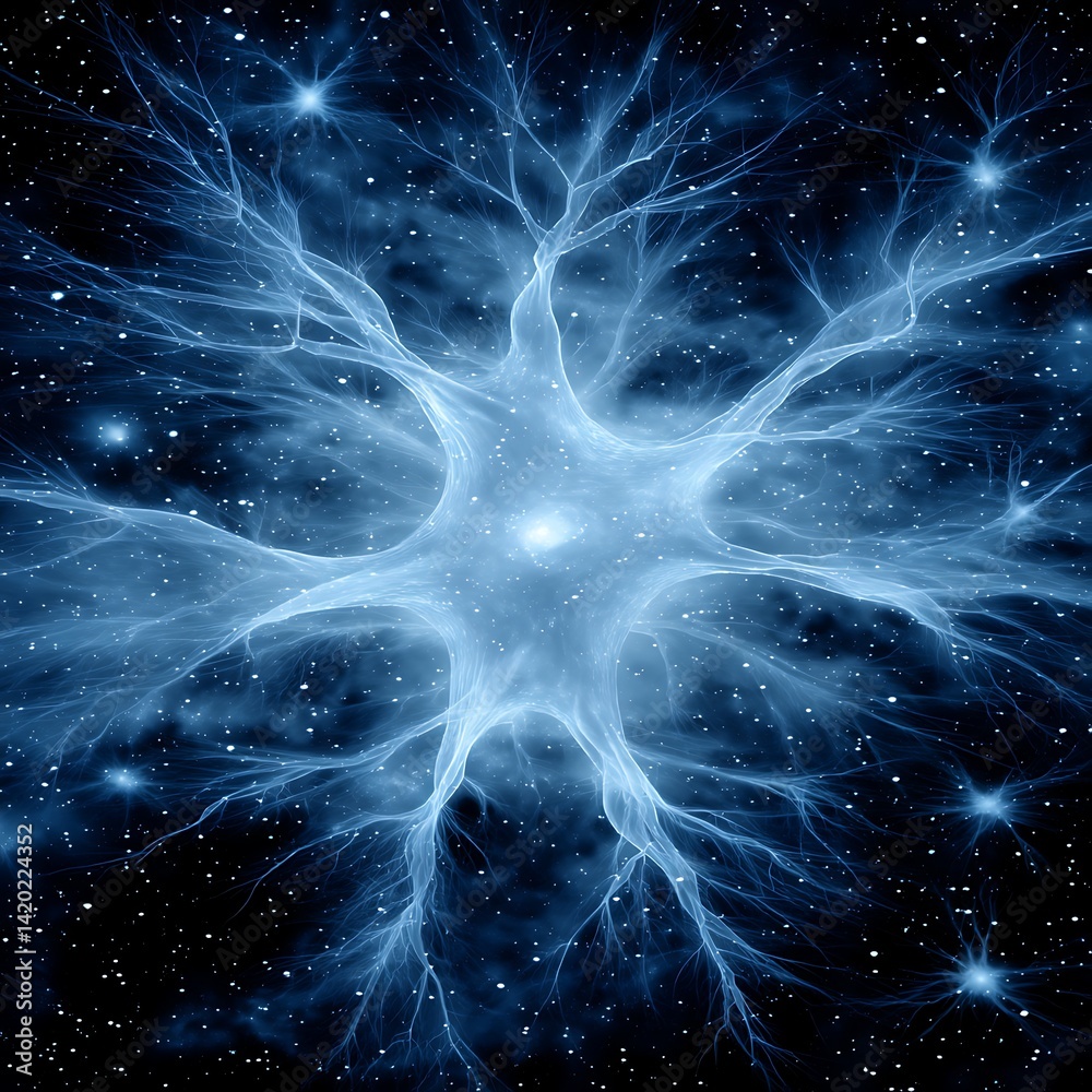Poster neural network spark in the cosmic void a conceptual visualization of interconnectedness and potenti