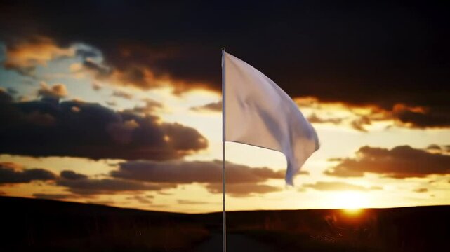 White Flag at Cliff Edge During Sunset &ndash; Cinematic Stillness in Dramatic Landscape