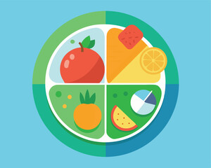 Vector illustration of Healthy food plate with vitamins