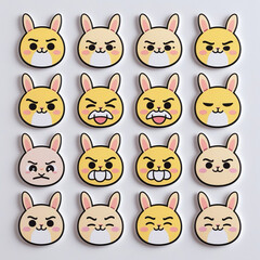 Fototapeta premium Grid of colorful cartoon animal faces with different expressions.