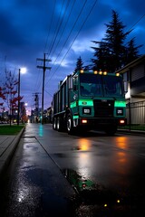 Garbage Truck Night Street Scene
