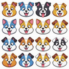 Obraz premium Grid of colorful cartoon dog faces with different expressions.