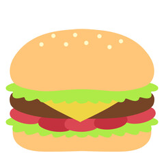 Flat Vector Hamburger illustration with Lettuce, Cheese, and Tomato