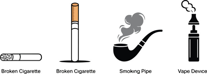 Smoking Devices Illustrations Cigarette Pipe and Vape