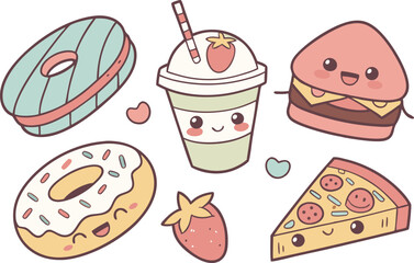 Japanese Food Doodle Clipart Kawaii Style. Adorable Food Clipart for Cute Branding. Kawaii Tasty Treats Clipart Bundle. Happy Kawaii Food Art for DIY Projects. Cartoon Food Clipart Set for Journaling.