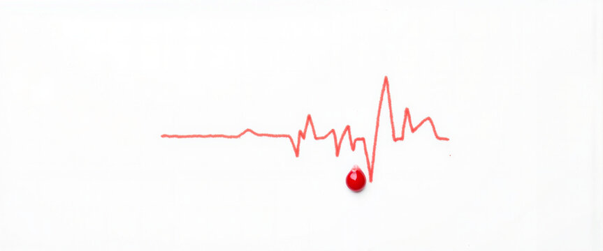 Heartbeat line and drop of blood on white background, medical symbolism