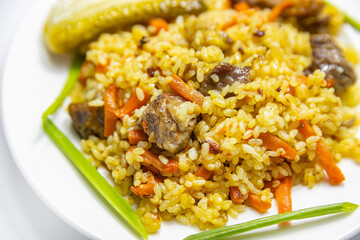 pilaf with meat and vegetables
