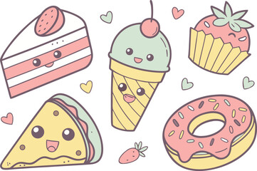 Japanese Food Doodle Clipart Kawaii Style. Adorable Food Clipart for Cute Branding. Kawaii Tasty Treats Clipart Bundle. Happy Kawaii Food Art for DIY Projects. Cartoon Food Clipart Set for Journaling.