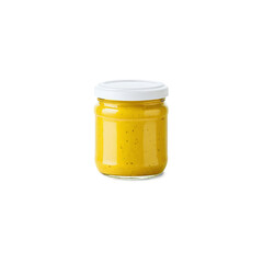 glass jar of mustard isolated on transparent background