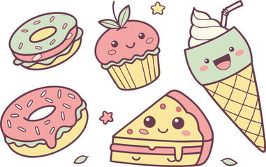 Japanese Food Doodle Clipart Kawaii Style. Adorable Food Clipart for Cute Branding. Kawaii Tasty Treats Clipart Bundle. Happy Kawaii Food Art for DIY Projects. Cartoon Food Clipart Set for Journaling.