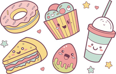 Japanese Food Doodle Clipart Kawaii Style. Adorable Food Clipart for Cute Branding. Kawaii Tasty Treats Clipart Bundle. Happy Kawaii Food Art for DIY Projects. Cartoon Food Clipart Set for Journaling.